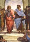 أفلطون وأرسطو - قطعة من لوحة مدرسة أثينا للفنان رفائيل